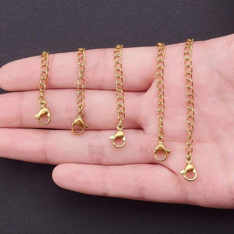 GBSTORE 5 Pcs Different Size Stainless Steel Necklace Bracelet Extender Chain Set with Lobster Clasps,Jewelry Necklace Extenders for DIY Jewelry Making (Gold) - Image 2